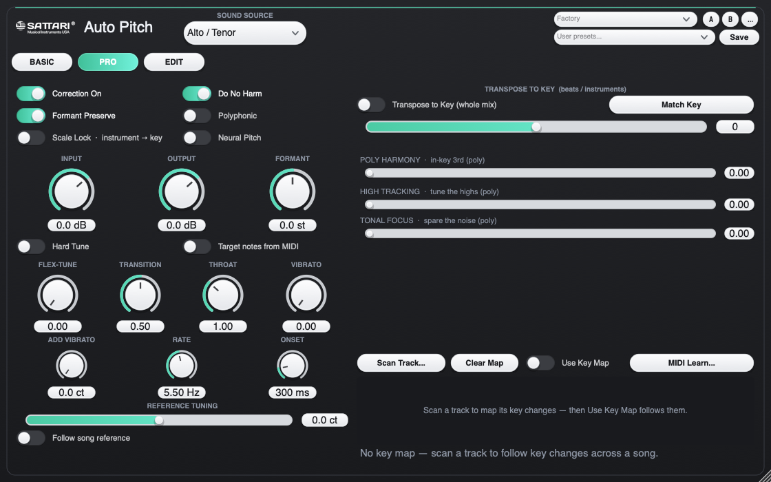The Sattari Auto Pitch interface